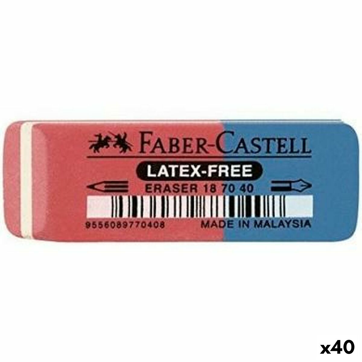 Osta tuote Pyyhekumi Faber-Castell Sininen Punainen (40 osaa) verkkokaupastamme Korhone: Lelut & Asut 20% alennuksella koodilla VIIKONLOPPU